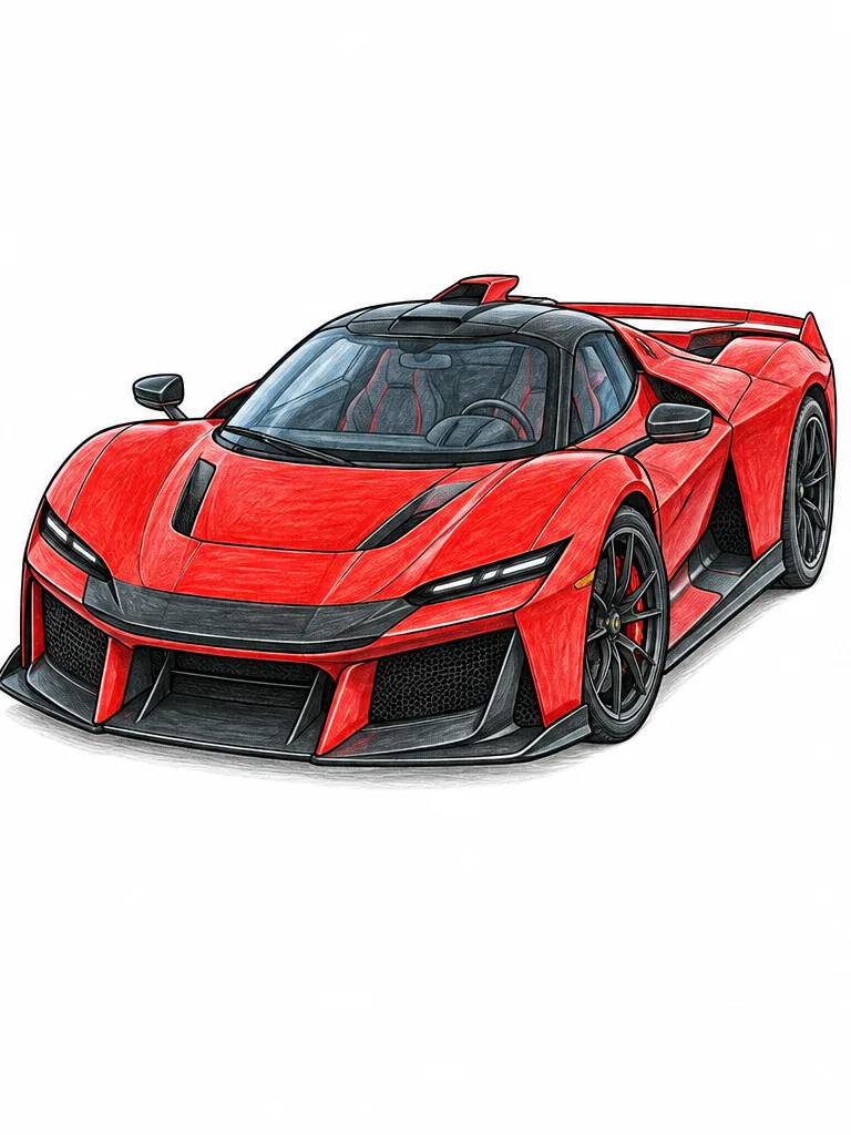 Ferrari F80 colored-pencil supercar coloring reference