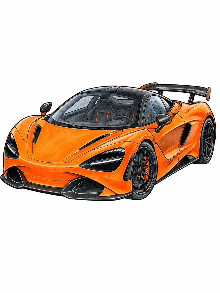 McLaren 750S colored-pencil supercar coloring reference