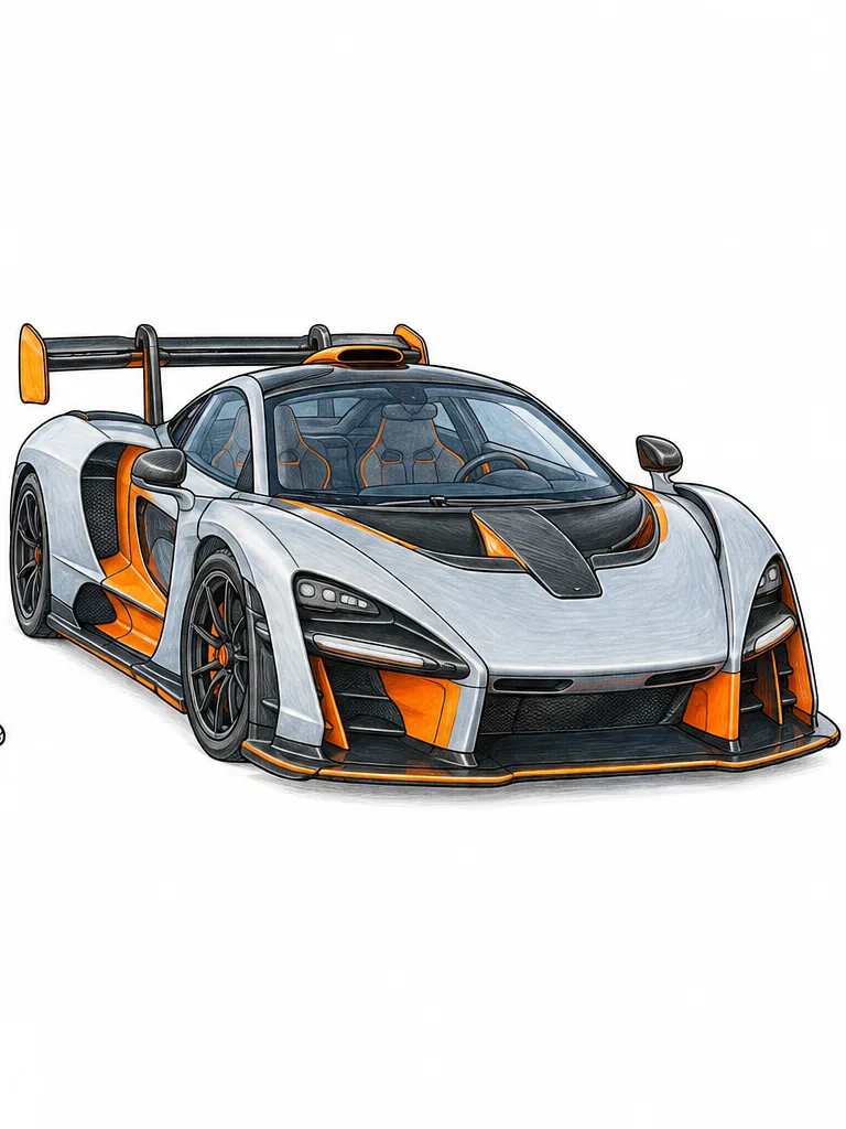 McLaren Senna colored-pencil supercar coloring reference