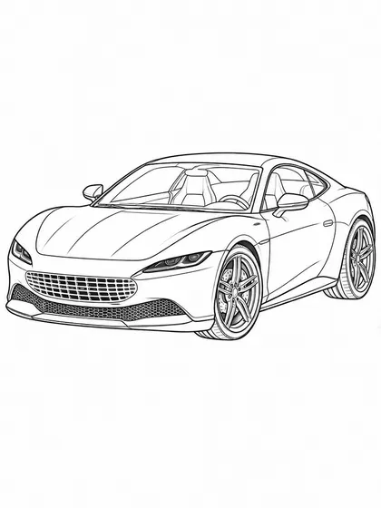 Black-and-white Ferrari Roma printable car coloring page line art
