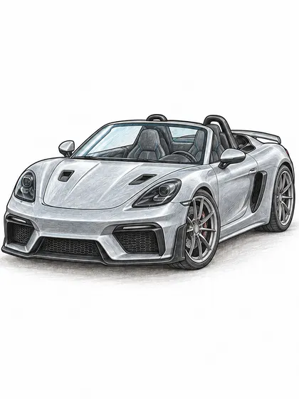 Porsche 718 Spyder RS colored-pencil base-color reference image