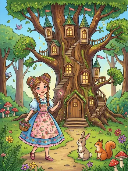 Color reference of Princess Bella in moss green, soft amber, petal pink, fawn brown
