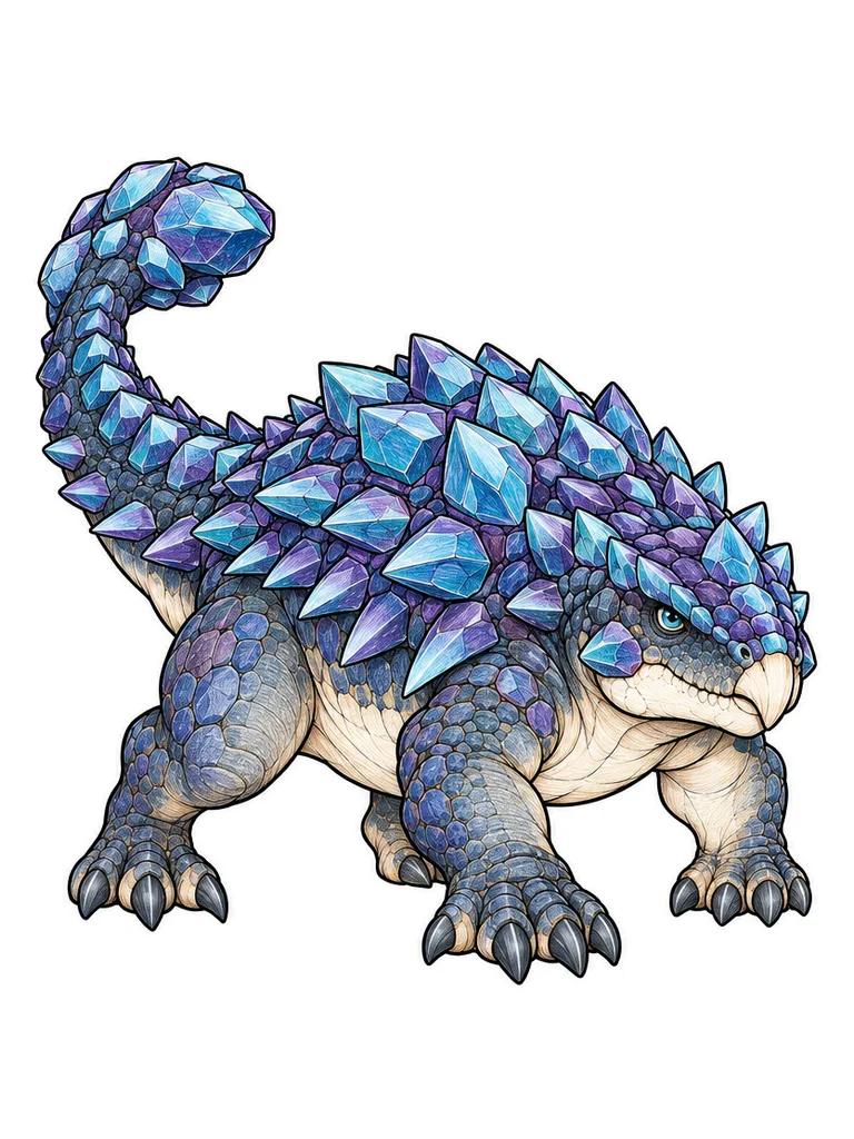 흰 배경의 크리스타돈 안킬로사우루스 컬러 참고