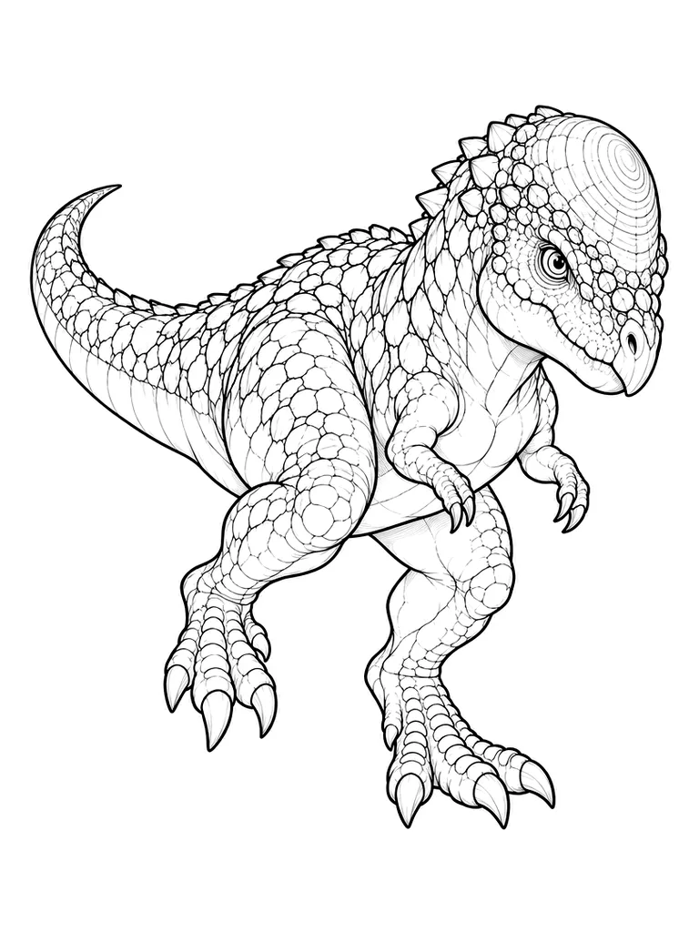 Meteodome Pachycephalosaurus black-and-white coloring page on white