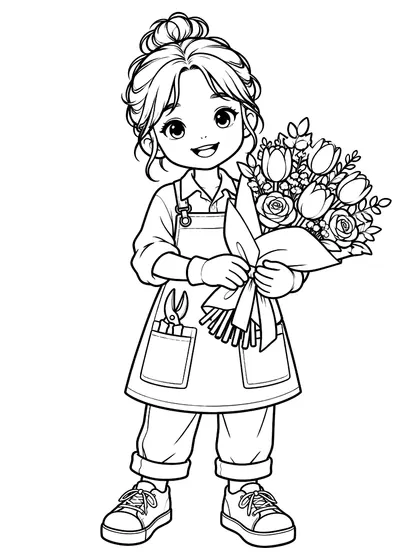 Dibujo en blanco y negro de florista para colorear