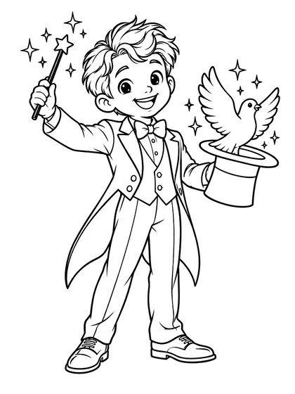 Dibujo en blanco y negro de mago para colorear