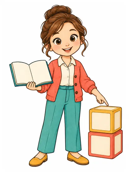 코랄 레드, 소프트 틸, 웜 머스터드, 크림 배색으로 칠한 교사 세나 컬러 참고본