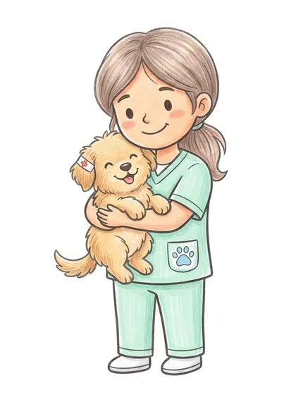 파스텔 민트, 피치 핑크, 바닐라 크림, 코코아 브라운 배색으로 칠한 수의사 보미 컬러 참고본