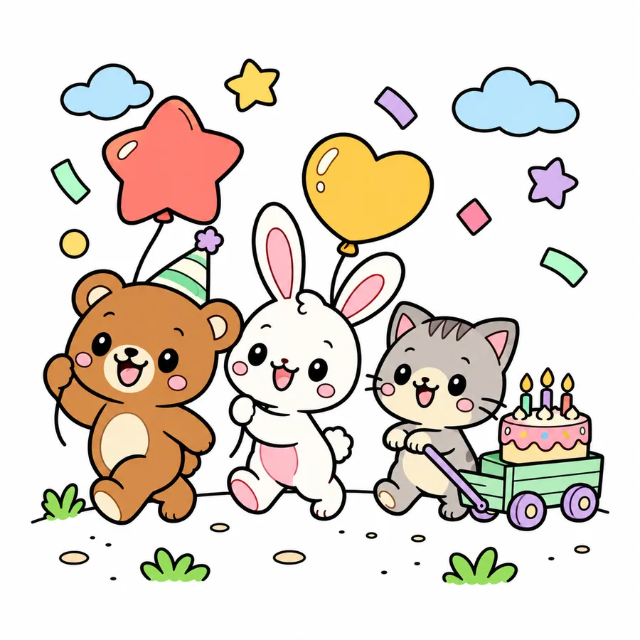 동물 친구 생일 퍼레이드 컬러 참고본