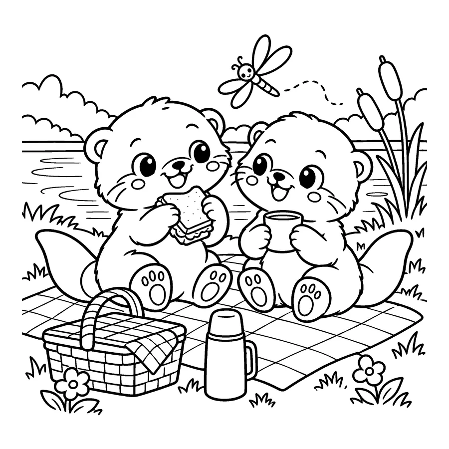 Dibujo en blanco y negro de nutria para colorear