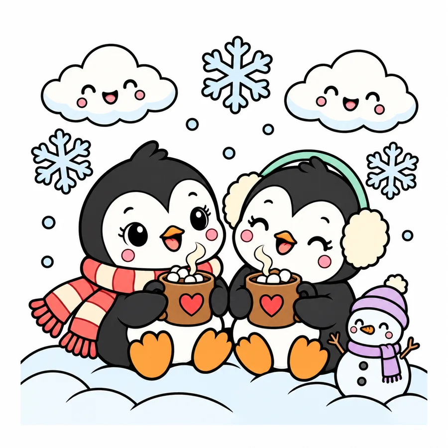 펭귄 겨울 코코아 컬러 참고본