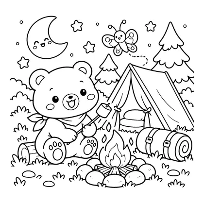 Dibujo en blanco y negro de osito para colorear