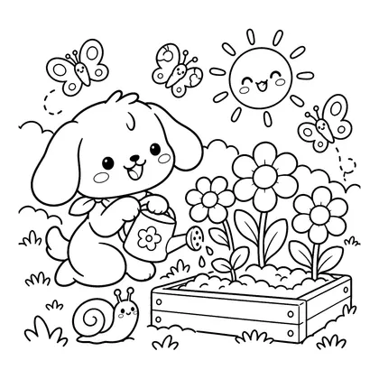 子犬の白黒ぬりえ線画