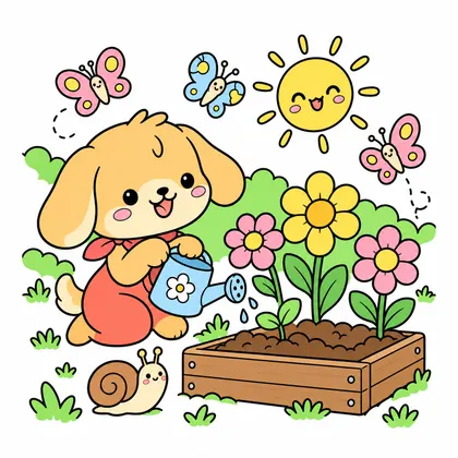 子犬のぬりえのカラーのお手本