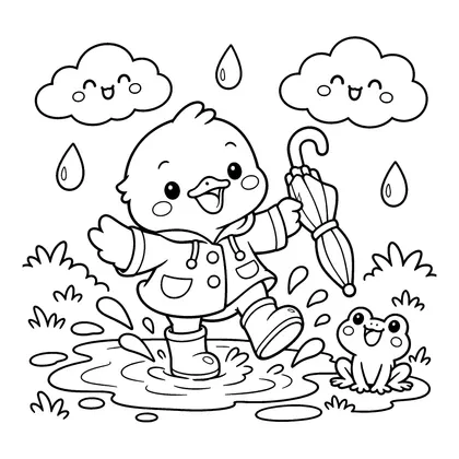Dibujo en blanco y negro de patito para colorear