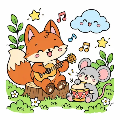 きつねとねずみのぬりえのカラーのお手本