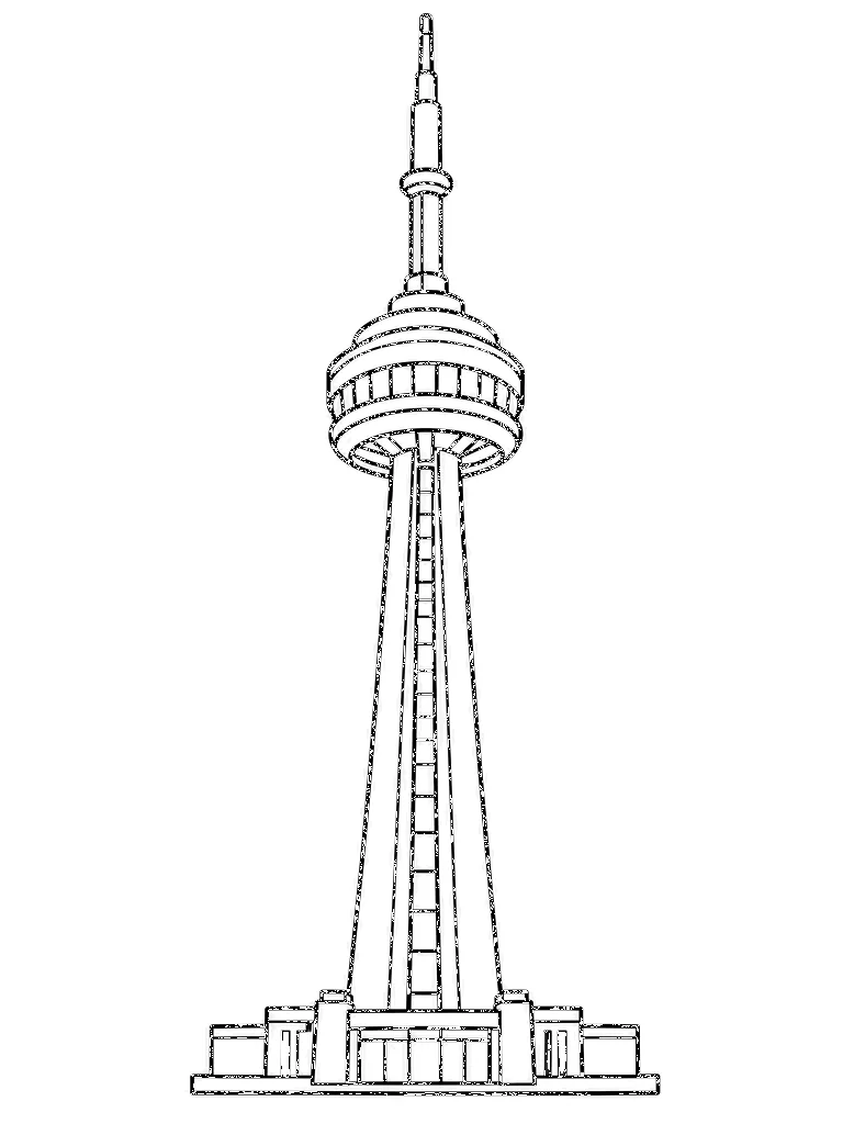 Black-and-white coloring line art of CN Tower, Canada on a white background