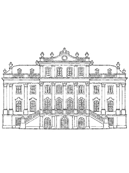 Black-and-white coloring line art of Schönbrunn Palace, Austria on a white background