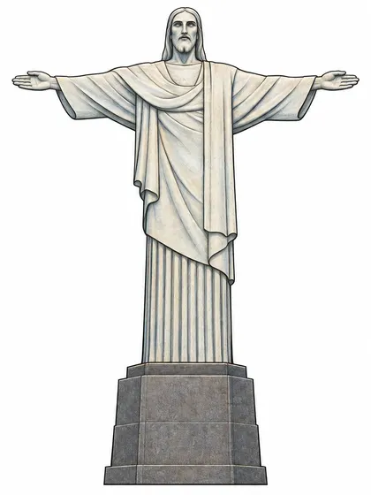 흰 배경에 그린 브라질 구세주 그리스도상 컬러 참고본