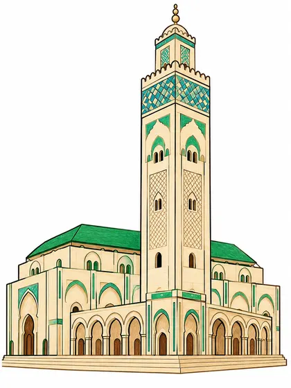 Color reference of Hassan II Mosque, Morocco on a white background