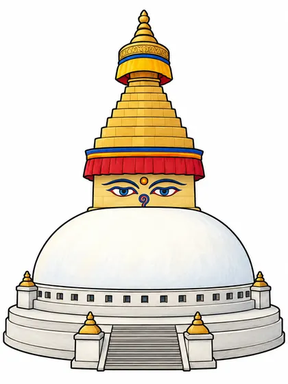 Color reference of Boudhanath Stupa, Nepal on a white background