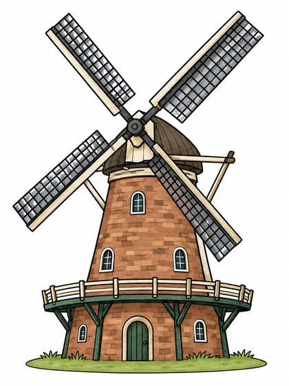 Color reference of Kinderdijk Windmill, Netherlands on a white background