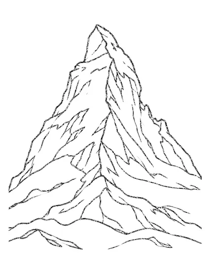 Black-and-white coloring line art of Matterhorn, Switzerland on a white background