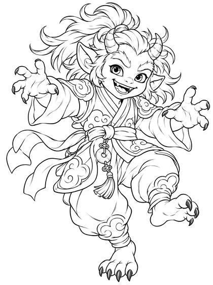 Black-and-white coloring line art of Bulbi the Moonlit Dokkaebi on a white background