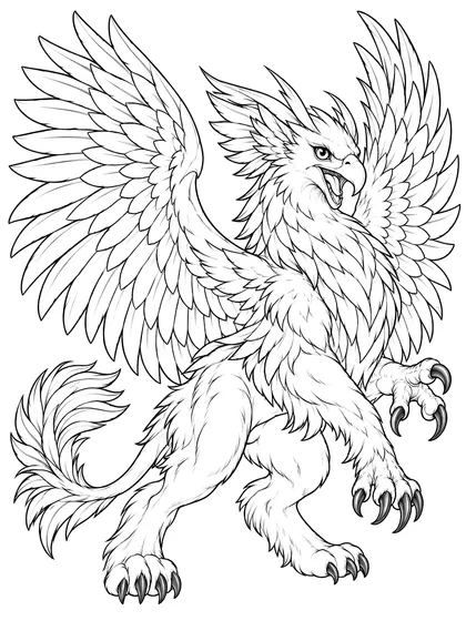 Black-and-white coloring line art of Gryphara the Dawn Griffin on a white background