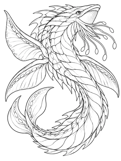Black-and-white coloring line art of Leviathor the Deep Leviathan on a white background