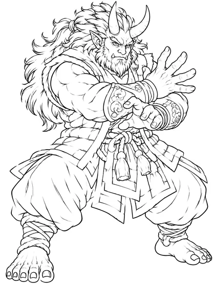 Black-and-white coloring line art of Onikage the Mountain Oni on a white background