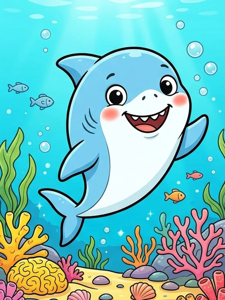 Color reference of Sharky the Friendly Shark, a cute shark