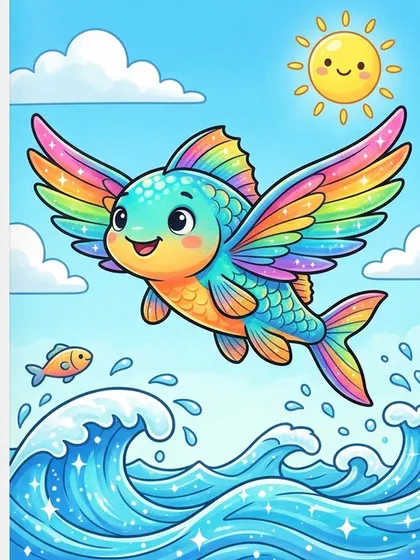 Modèle en couleur du coloriage poisson volant, Nabi