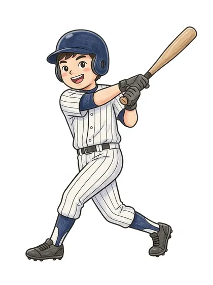 Color reference of Baseball Batter Seungwoo in classic navy, pinstripe white, scarlet red, leather brown on a white background