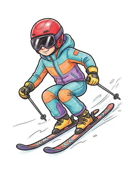 Color reference of Snow Skiing Loha in bright cherry red, cobalt blue, pure snow white, yellow on a white background