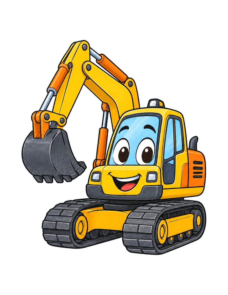 Modelo en color de excavadora para colorear, Digger
