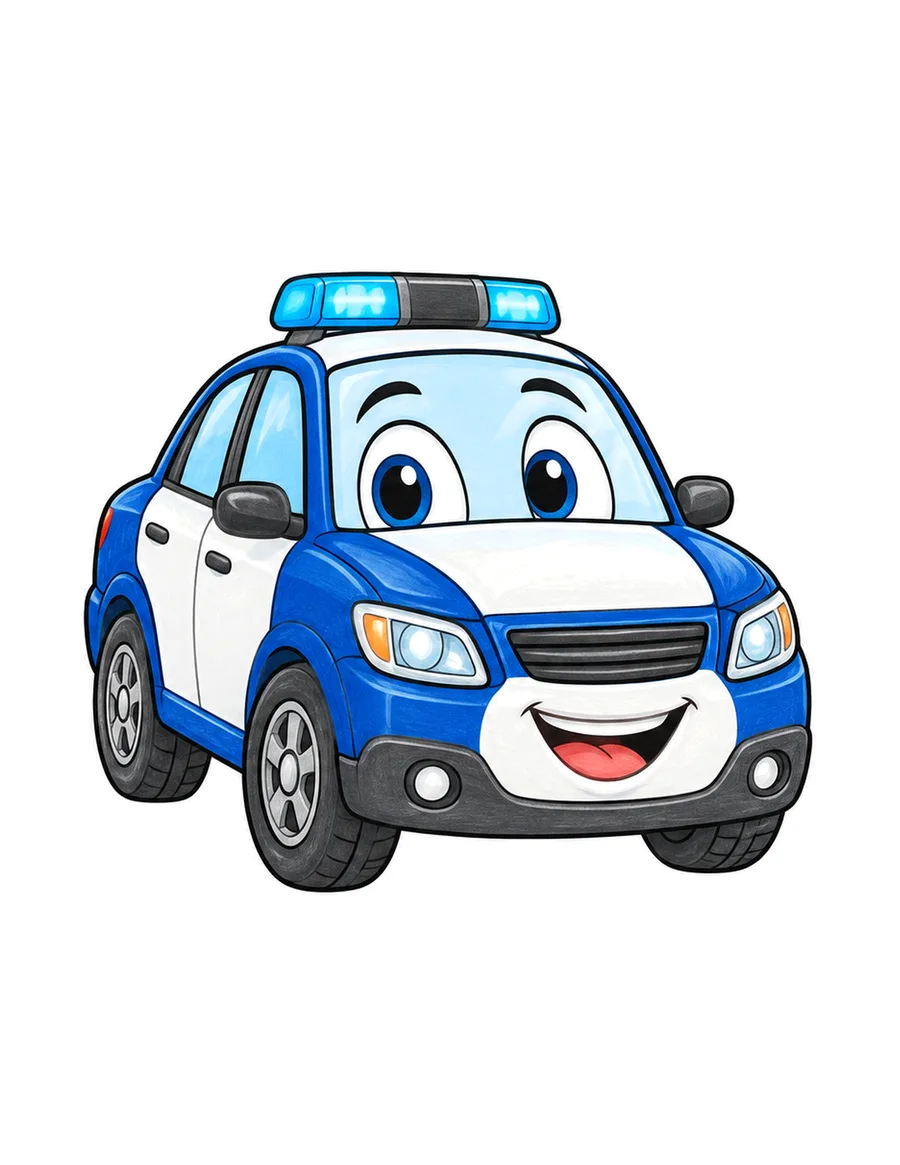 Modèle en couleur du coloriage voiture de police, Pato