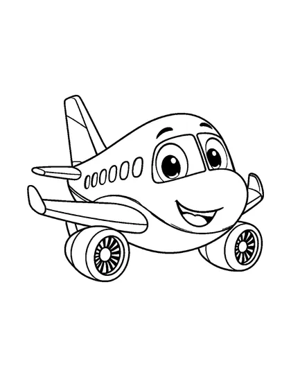 Black-and-white coloring line art of Aero, a passenger airplane character, on a white background