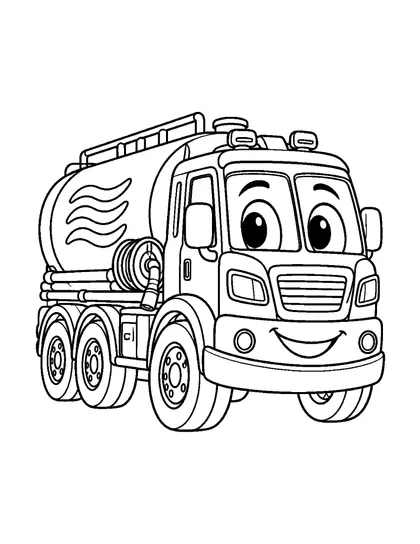 흰 배경에 그린 아쿠아 급수차 캐릭터 흑백 색칠공부 선화