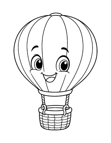Black-and-white coloring line art of Ballo, a hot-air balloon character, on a white background