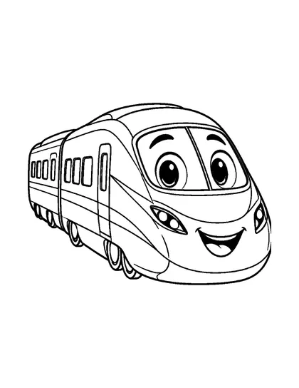 Black-and-white coloring line art of Bolt, a high-speed train character, on a white background