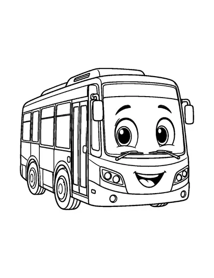 Black-and-white coloring line art of Cito, a city bus character, on a white background