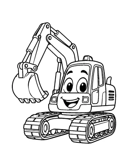 Black-and-white coloring line art of Digger, a excavator character, on a white background