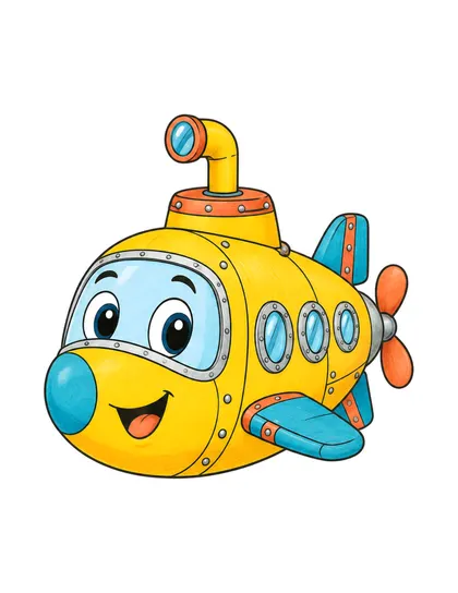 Color reference of Dippy the research submarine character on a white background