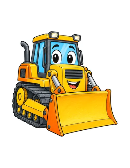 Color reference of Dozi the bulldozer character on a white background