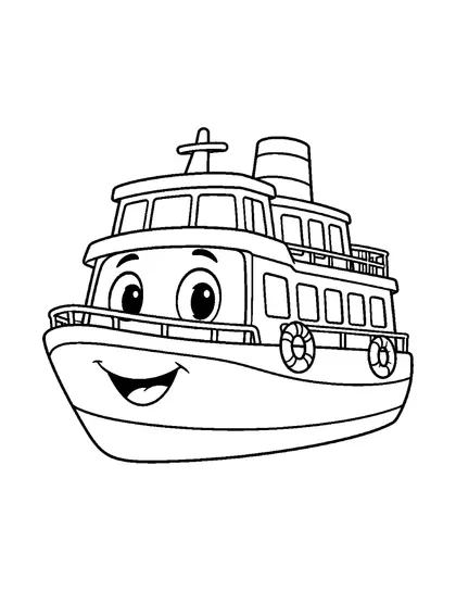 Black-and-white coloring line art of Ferri, a passenger ferry character, on a white background
