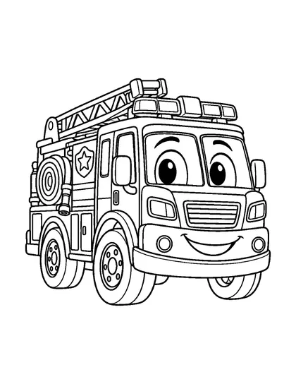 Black-and-white coloring line art of Flare, a fire engine character, on a white background