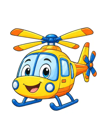 Color reference of Heli the rescue helicopter character on a white background