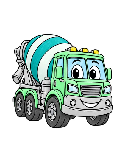 Color reference of Miko the concrete mixer character on a white background