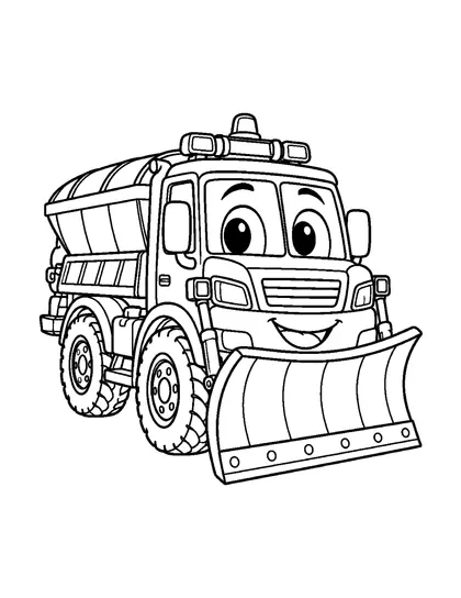 Black-and-white coloring line art of Sori, a snowplow character, on a white background